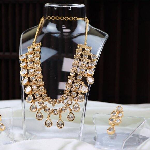 Grand Layered Kundan Necklace & Earrings Set, JP35 - Picture 4 of 10